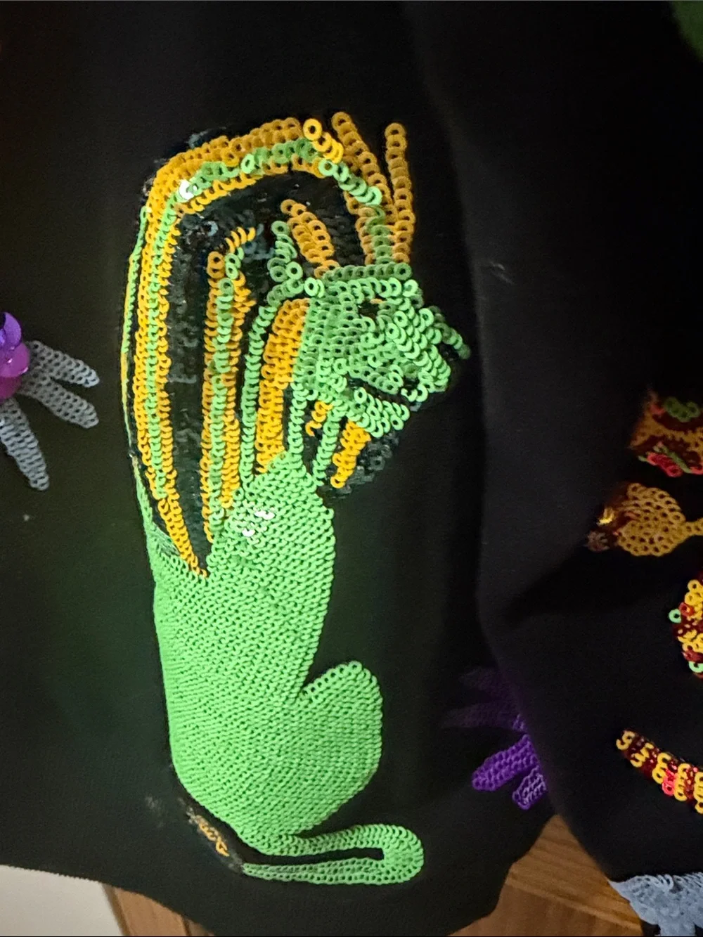 QUEEN OF SPARKLES Black Sweater with Neon Animal Appliqués - Picture 9 of 12